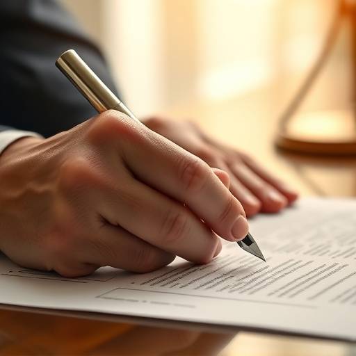 Ein Stift, der ein Dokument mit der Aufschrift 'Vertrag' unterzeichnet, symbolisiert die rechtliche Vereinbarung.