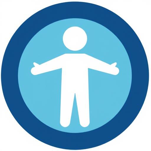 Ein stilisiertes Symbol für Barrierefreiheit, das eine Person mit ausgestreckten Armen darstellt, umrahmt von einem Kreis. Das Symbol vermittelt Inklusion und Zugänglichkeit für alle.