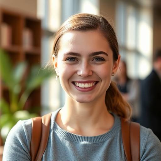 Freundliche Mitarbeiterin der Leadership Akademie Berlin lächelt in die Kamera.